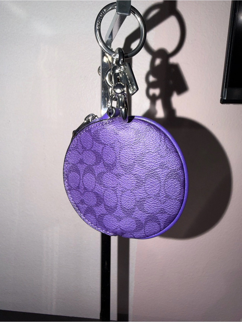 Coach Circular Coin Pouch Bag Charm Keychain Sport Purple